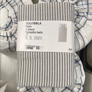IKEA SOLFIBBLA Twin Bedding Set with Gray and White Stripes